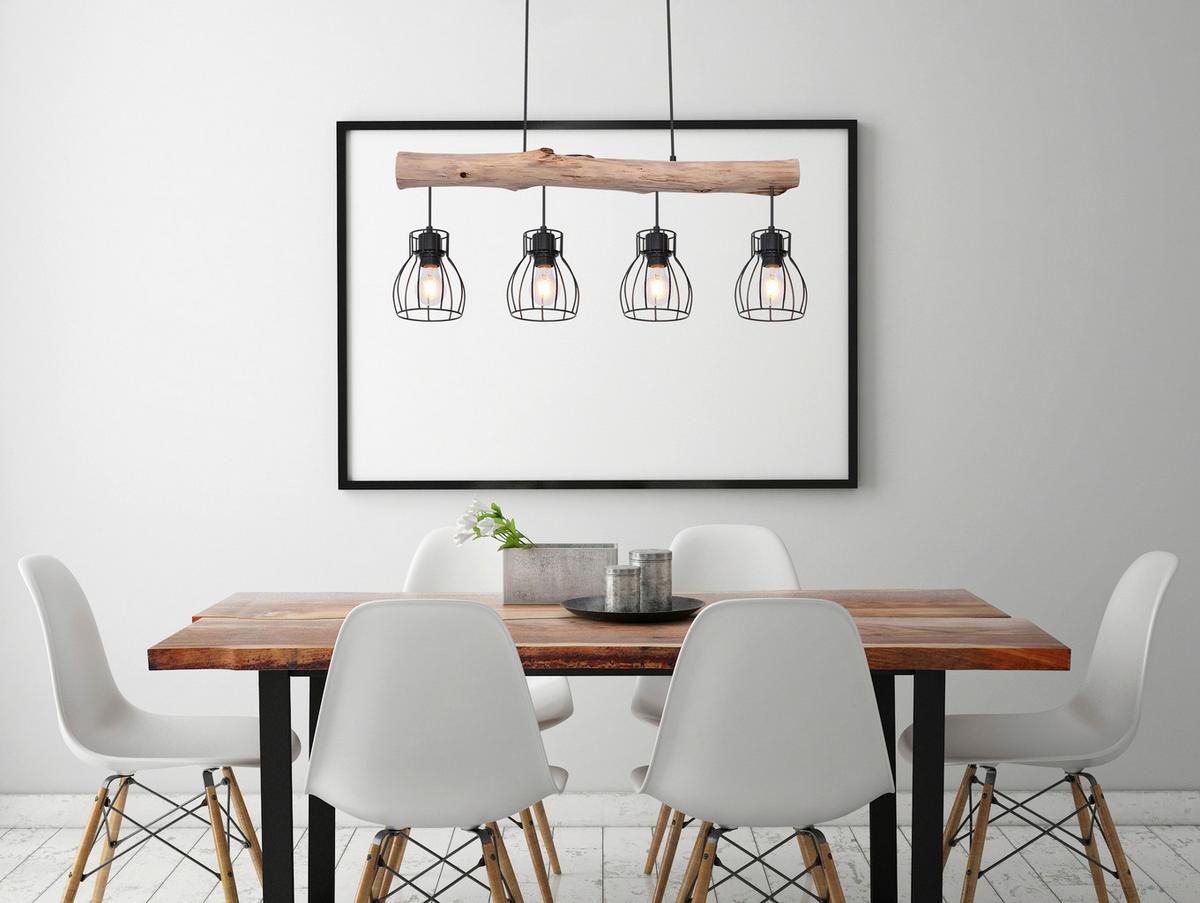 Hängeleuchte Mina in Naturfarben max. 40 Watt - Schwarz/Naturfarben, Basics, Holz/Metall (82,5/13,6/140cm) - Globo