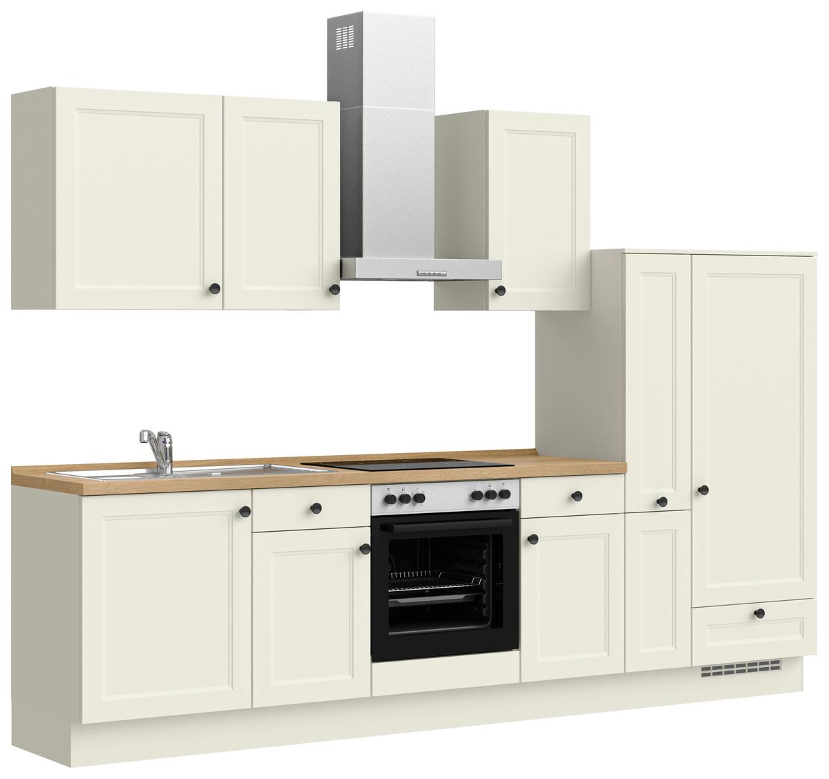 Küchenblock Cascada Low m. Geräten Weiß - Eichefarben/Schwarz, MODERN, Holzwerkstoff/Metall (300cm) - Nobilia