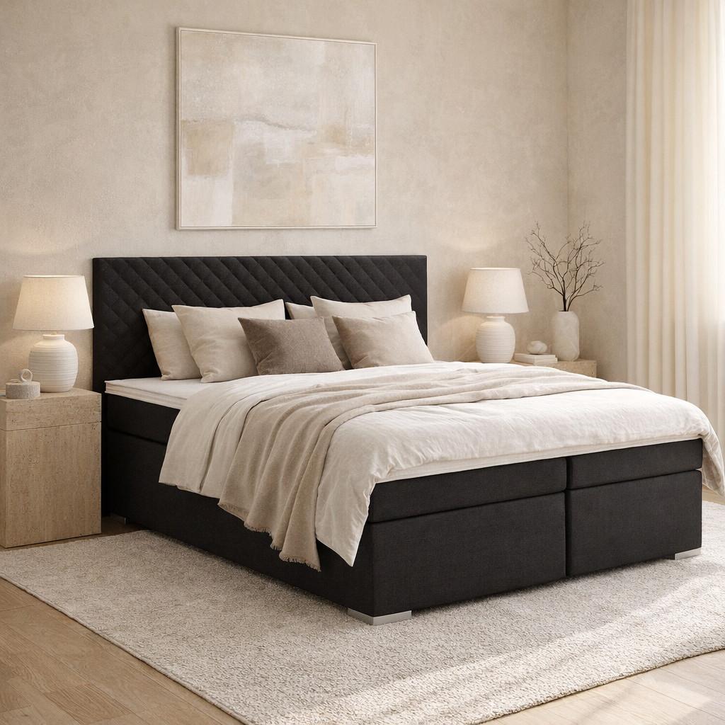 Boxspringbett Mali New in Schwarz ca. 180x200cm - Chromfarben/Schwarz, KONVENTIONELL, Textil (180/200cm) - Mömax