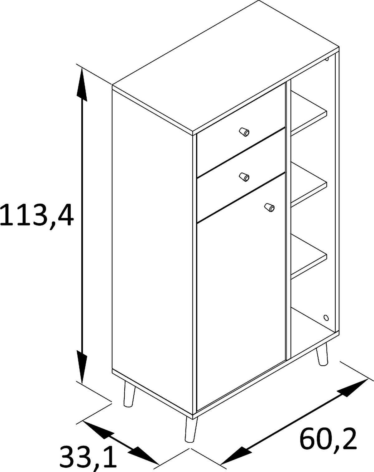 Visoka Komoda Bjarne, Bela - barve hrasta/bela, Moderno, leseni material/les (60,2/113,4/33,1cm) - Stylife
