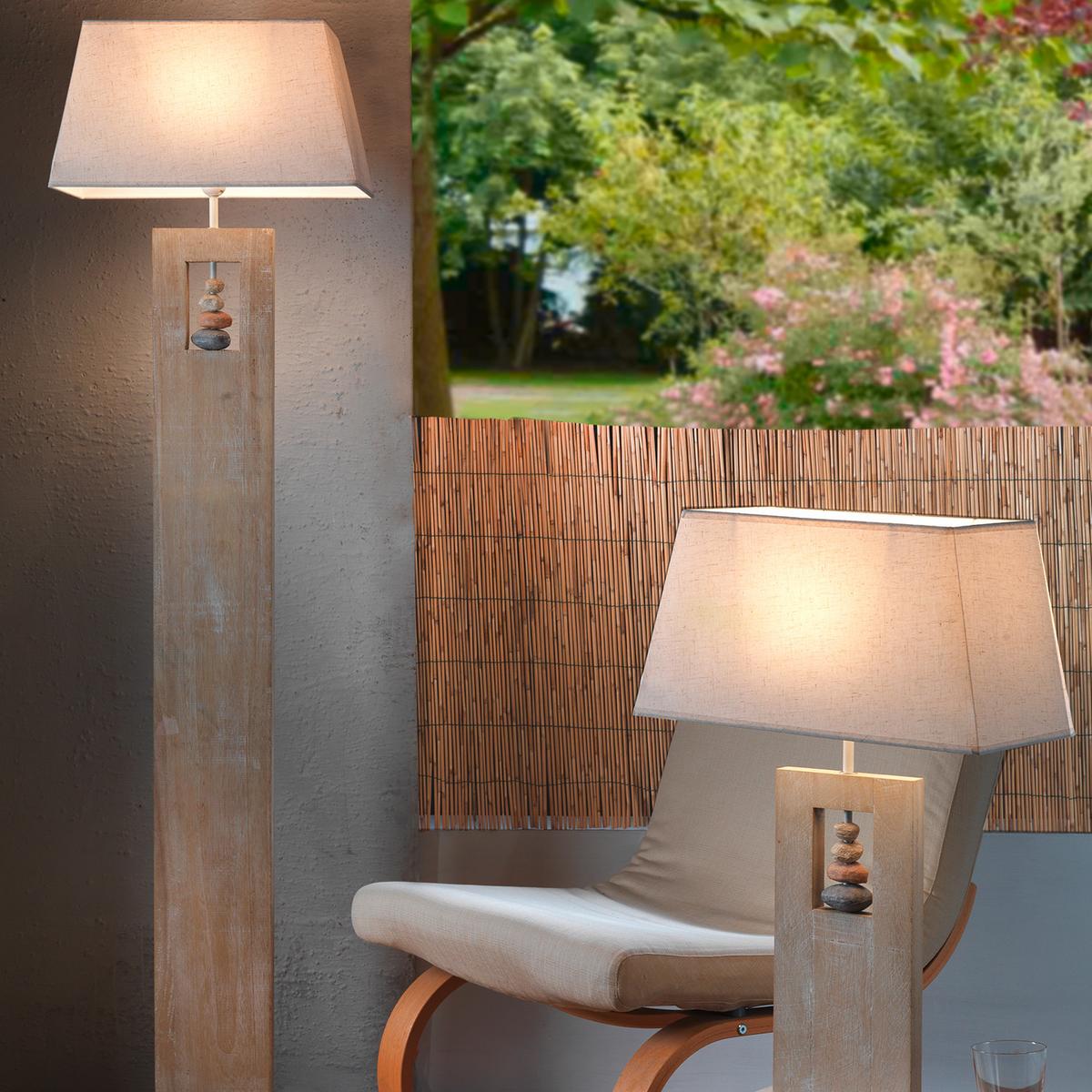 Stehleuchte Miriel Beige max. 22 Watt - Beige, Natur, Holz/Textil (45/23/170cm)