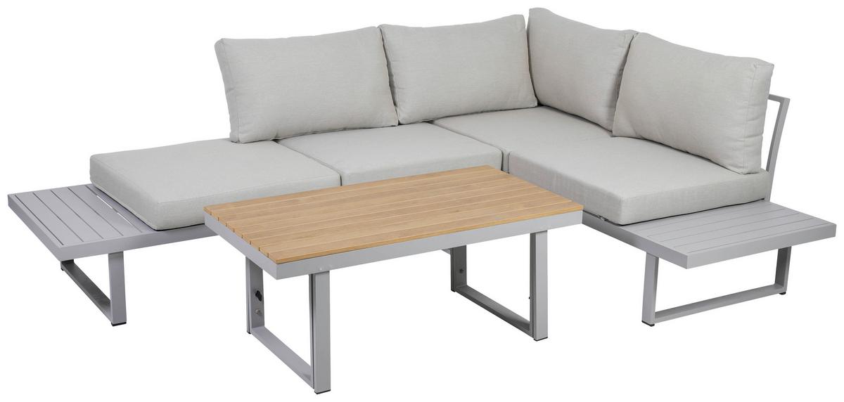 Loungegarnitur 3-tlg. Aruba Holz/Metall/Textil mit Kissen - Grau, Basics, Holz/Textil (175/70/175cm) - Gardenson