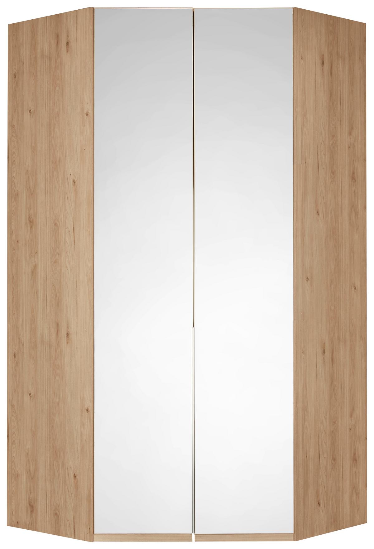 Eckkleiderschrank in Eichefarben mit Spiegel - Eichefarben/Alufarben, Konventionell, Holzwerkstoff/Metall (120/236/120cm) - Premium Living