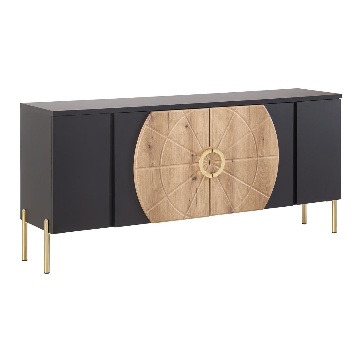 Lowboard Hong Kong Schwarz/Eiche/Goldfarben - Goldfarben/Schwarz, LIFESTYLE, Holzwerkstoff/Metall (160/71,9/37,5cm) - Mömax