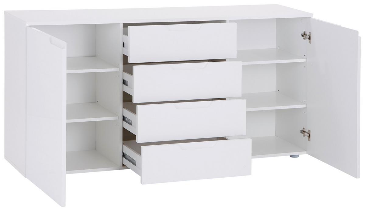 Comodă HILTON - alb/alb lucios intens, Modern, material pe bază de lemn (160/81,4/40cm) - Modern Living