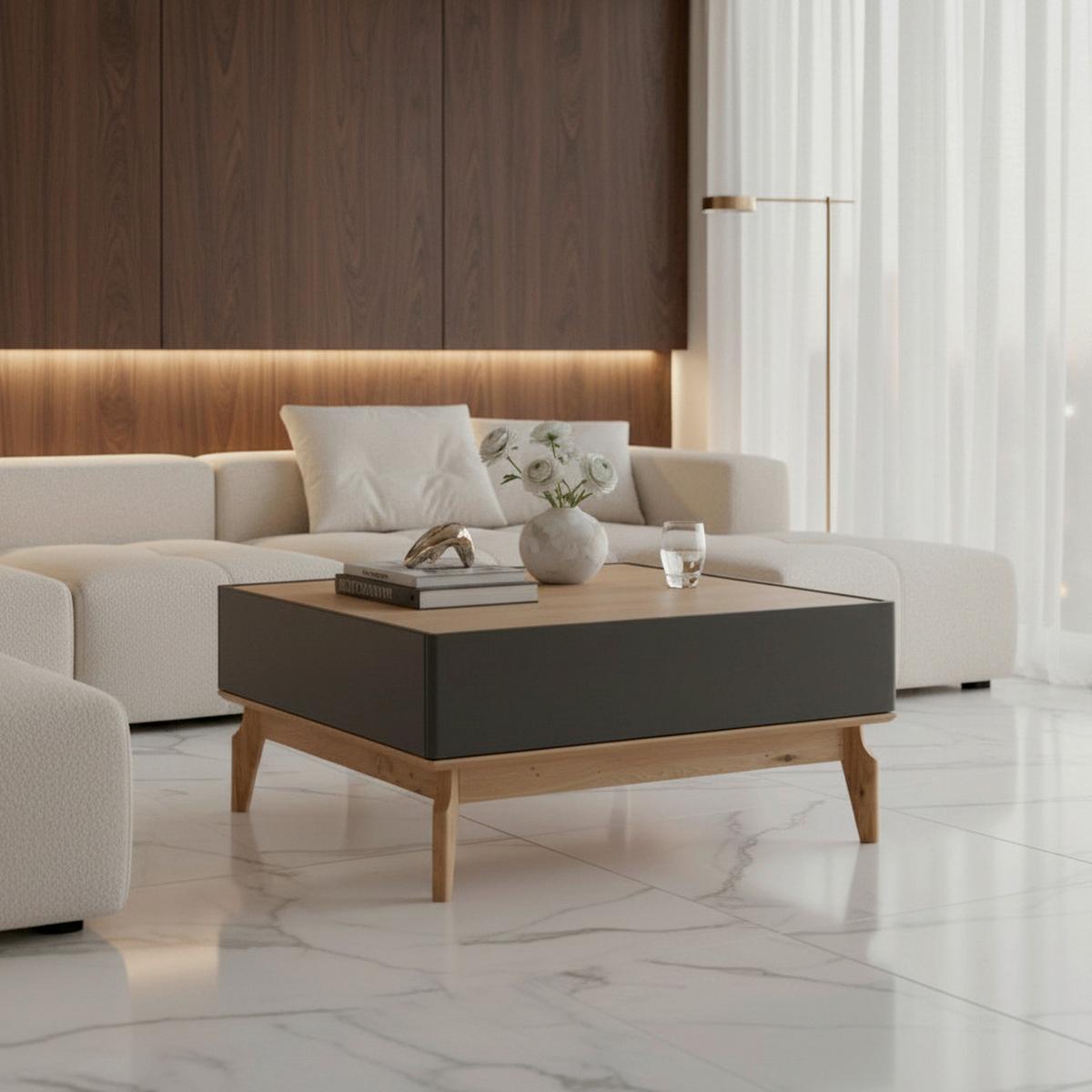 Couchtisch Fosco Grau/Eiche Echtholz Quadratisch - Eichefarben/Grau, MODERN, Holz (80/80/38cm) - Bessagi Home