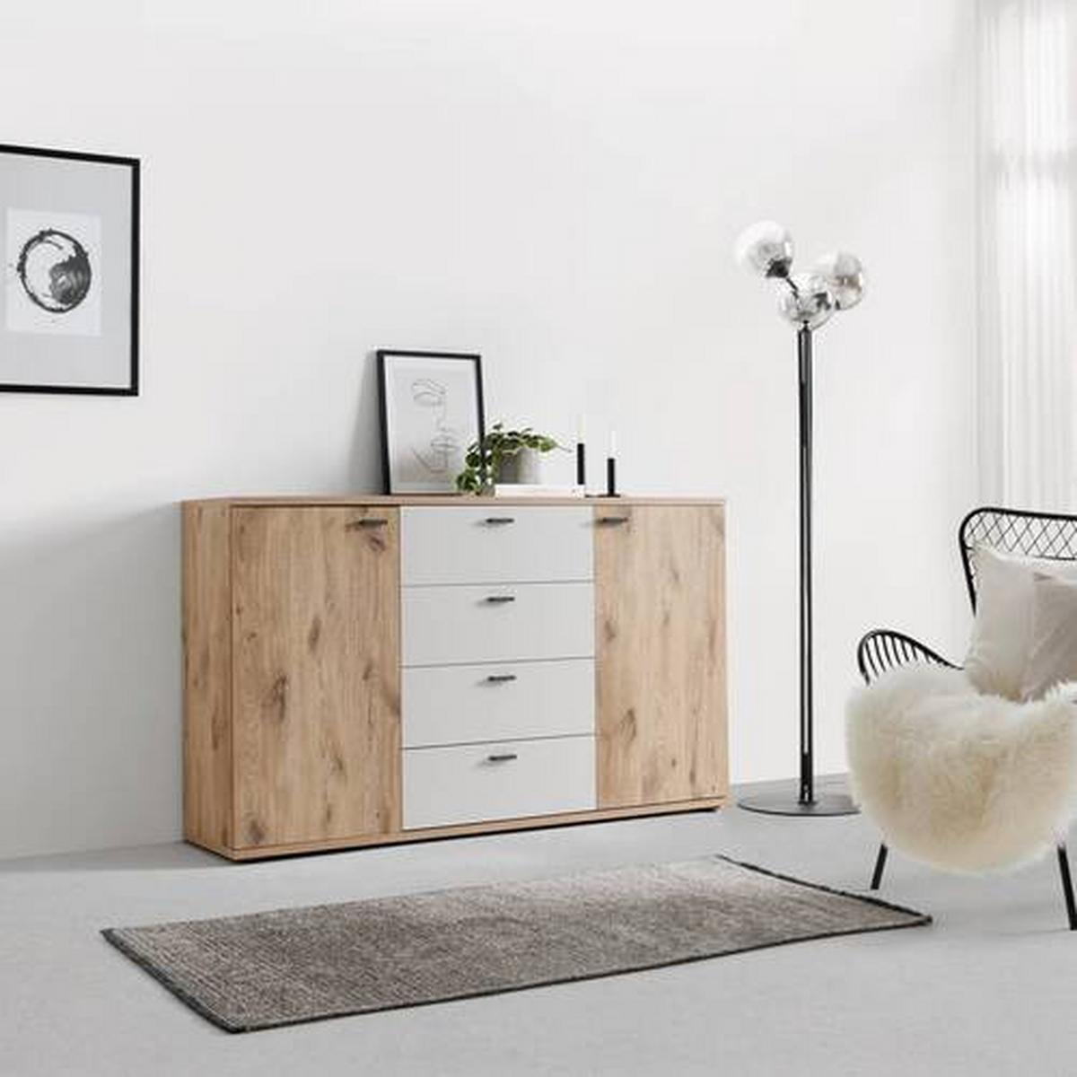 Kommode Ravenna in Eichefarben/Hellgrau - Eichefarben/Hellgrau, Konventionell, Holzwerkstoff/Kunststoff (150/90/38cm) - Premium Living