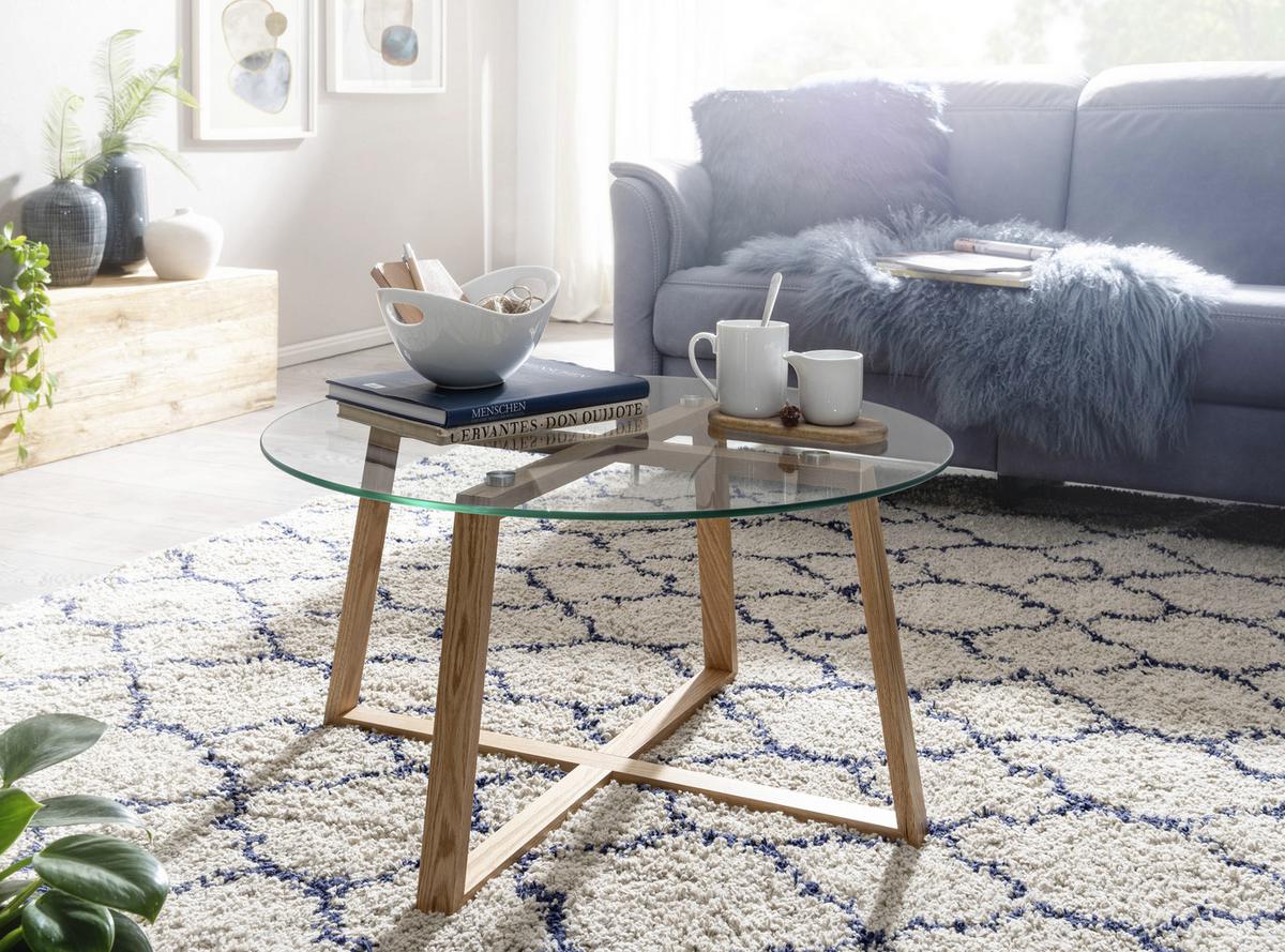 Klubska Miza Wl6.495 - barve hrasta/rjava, Moderno, steklo/les (78/78/41cm) - MID.YOU