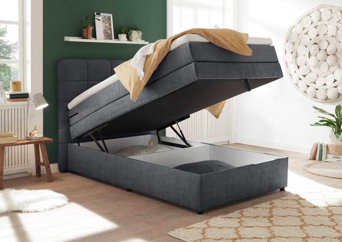 Boxspringbett Tacoma 3 inkl. Topper ca. 120x200cm Anthrazit - Anthrazit, KONVENTIONELL, Kunststoff (120/200cm) - MID.YOU