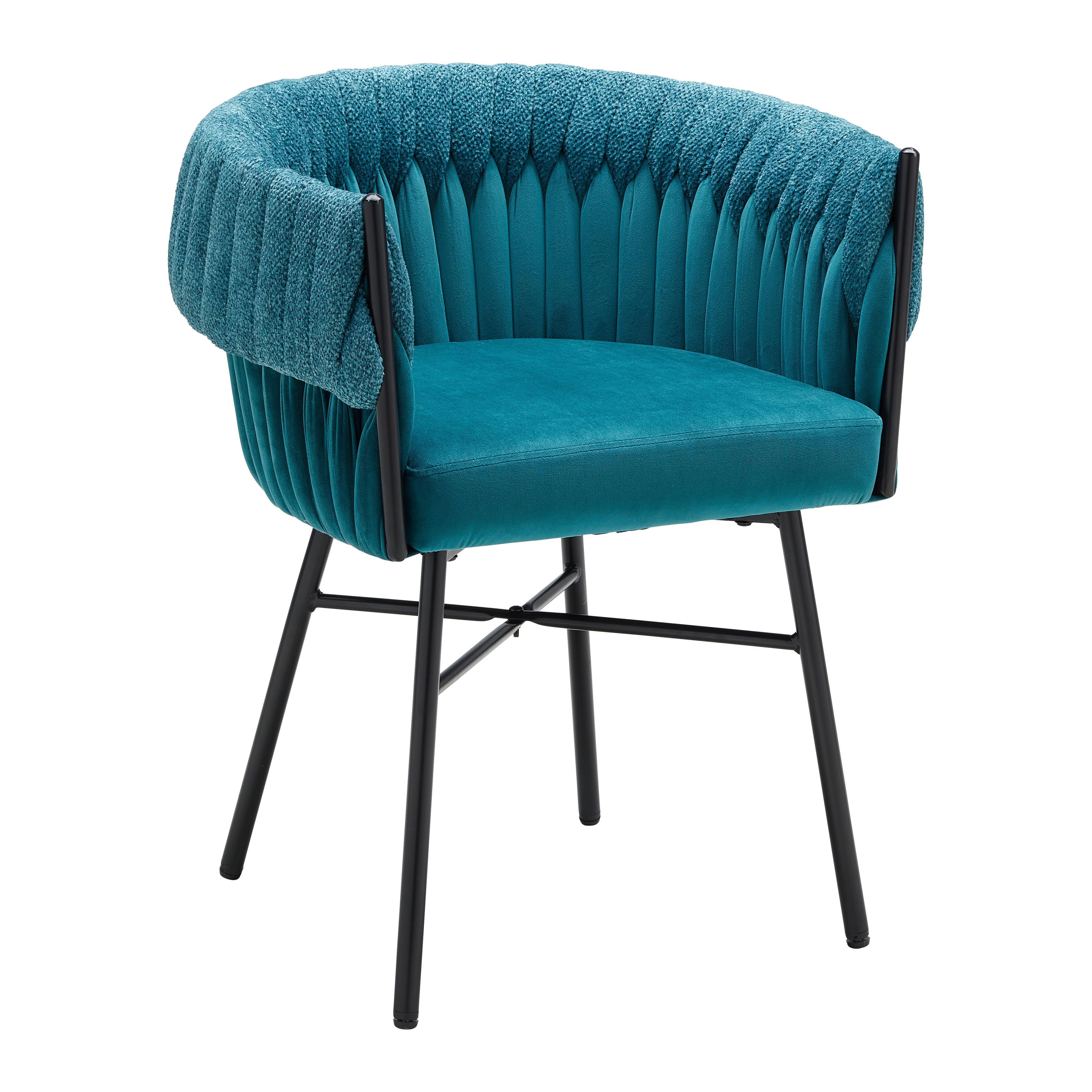 Armlehnstuhl Twisty in Samt/Chenille türkis - Türkis/Schwarz, MODERN, Textil/Metall (65/76/60cm) - Premium Living