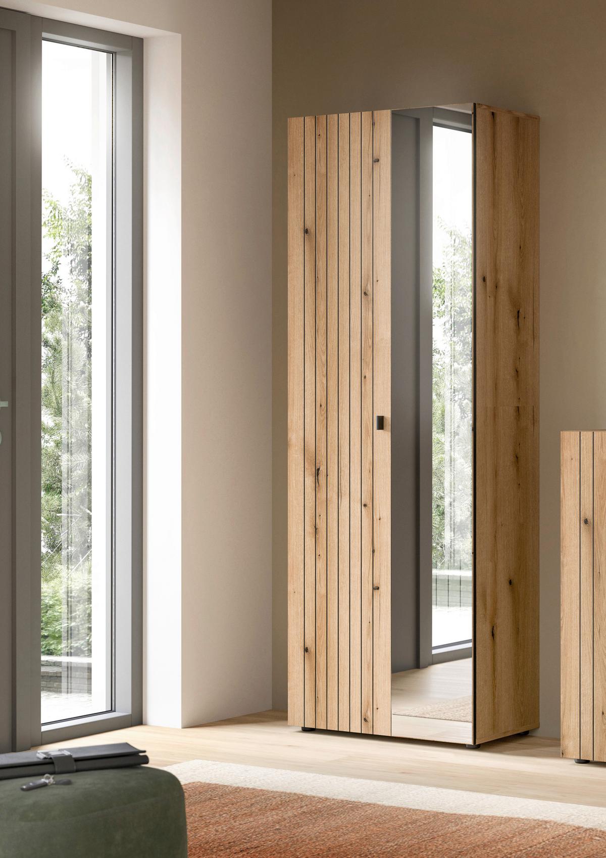 Garderobna Omara Station, Barva Hrasta - črna/barve hrasta, Design, kovina/leseni material (70/192/37cm) - MID.YOU