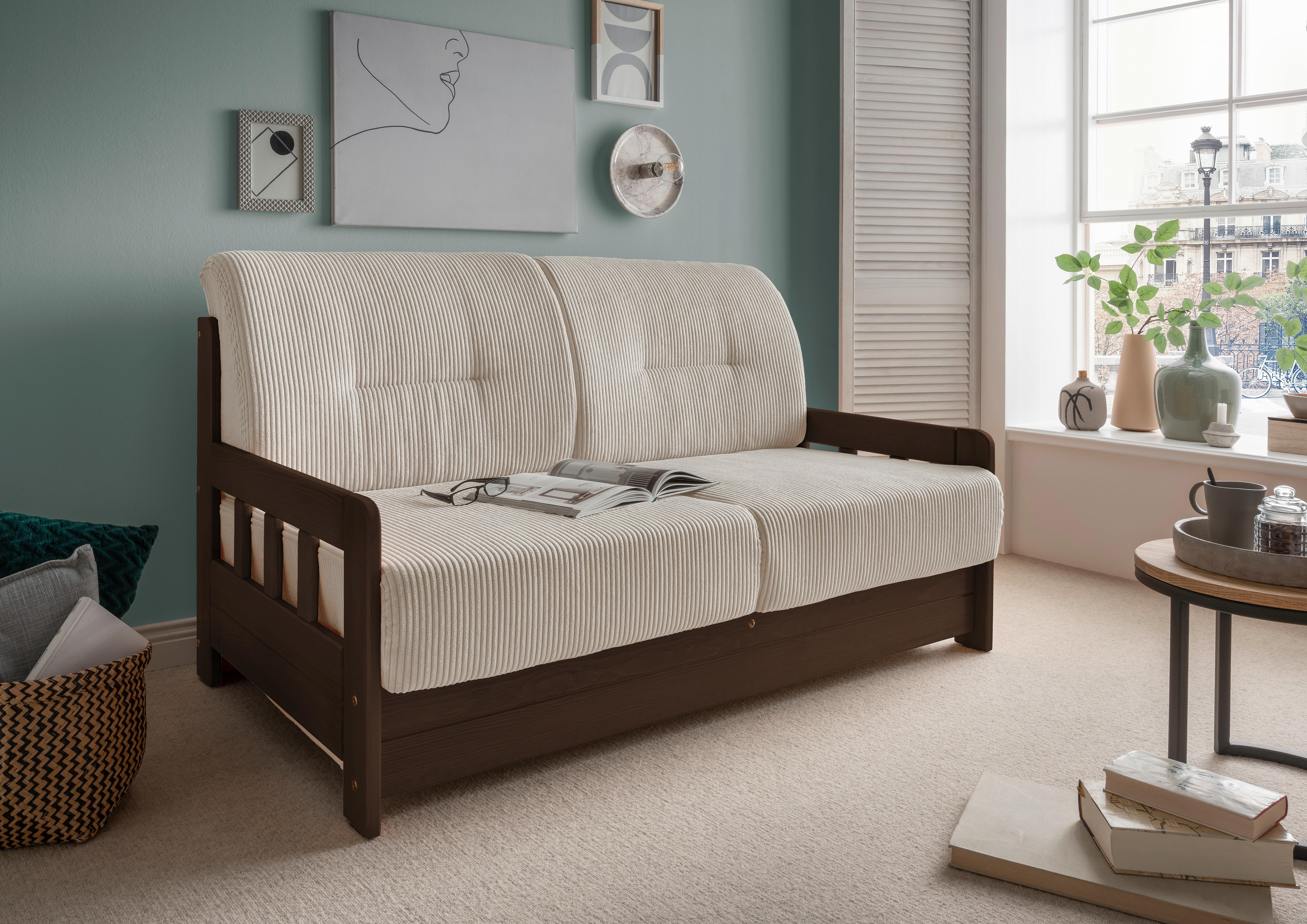 Schlafsofa Camino Holzkorpus Nussbaum/Beige - Beige/Nussbaumfarben, MODERN, Holz/Textil (154/88/90cm) - Livetastic
