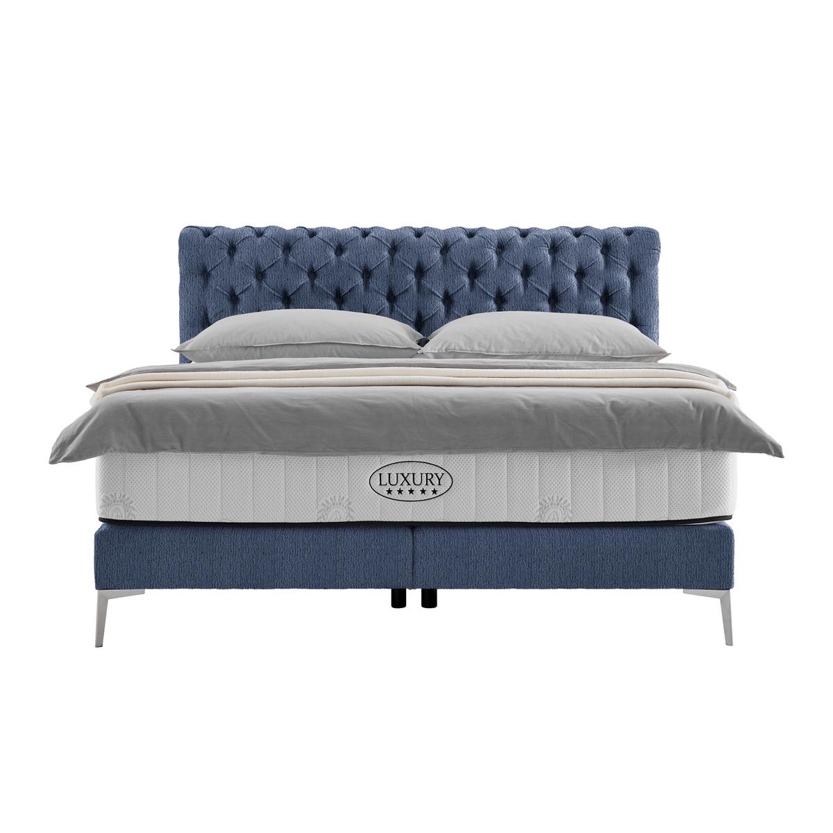Boxspringbett Queen in Dunkelblau ca. 180x200cm - Chromfarben/Goldfarben, Konventionell, Textil (180/200cm) - Premium Living