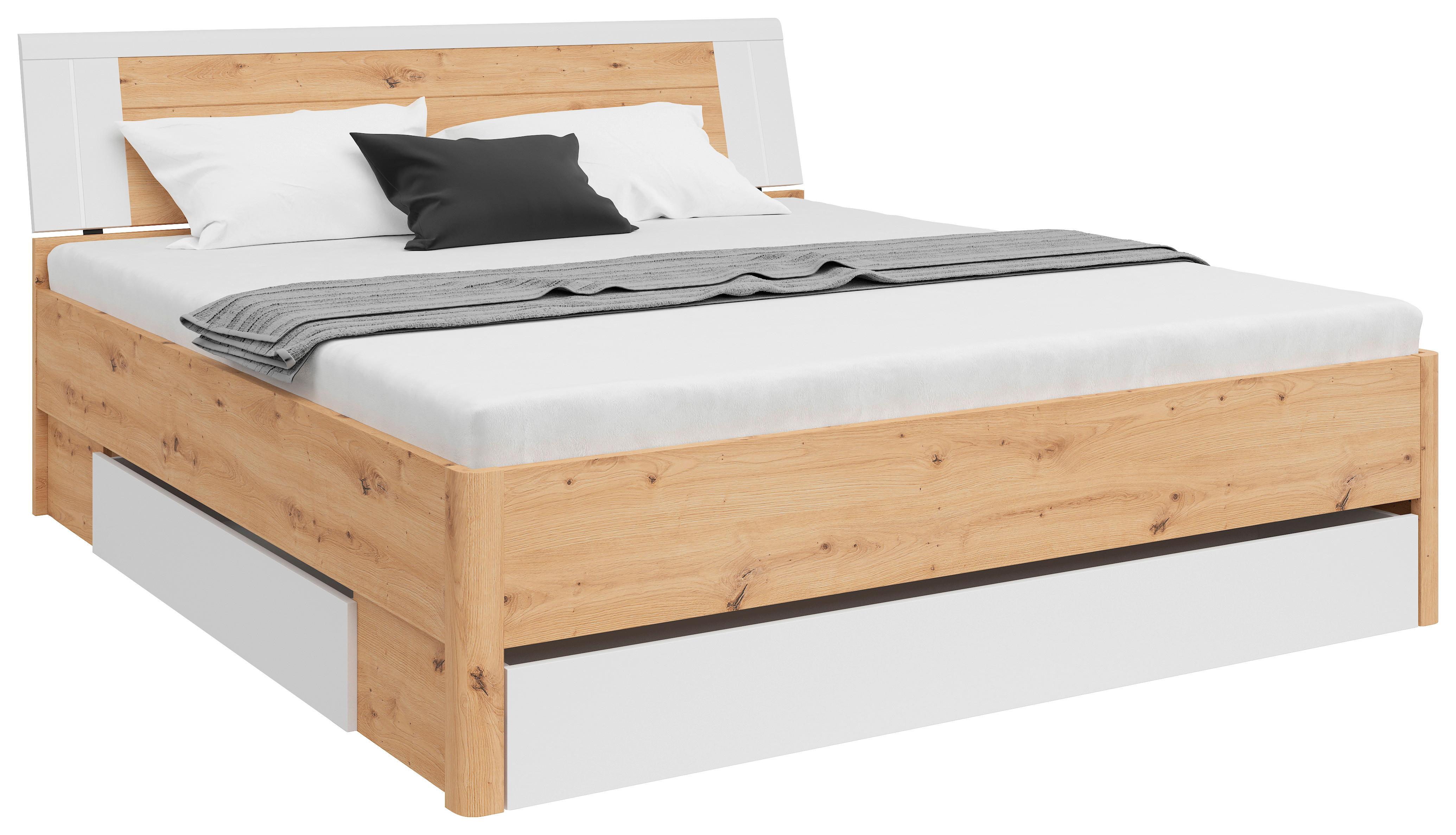 Postelja S Predali Saturn, Bela, Hrast, 180x200 - bela/barve grafita, Konvencionalno, leseni material (180/200cm)