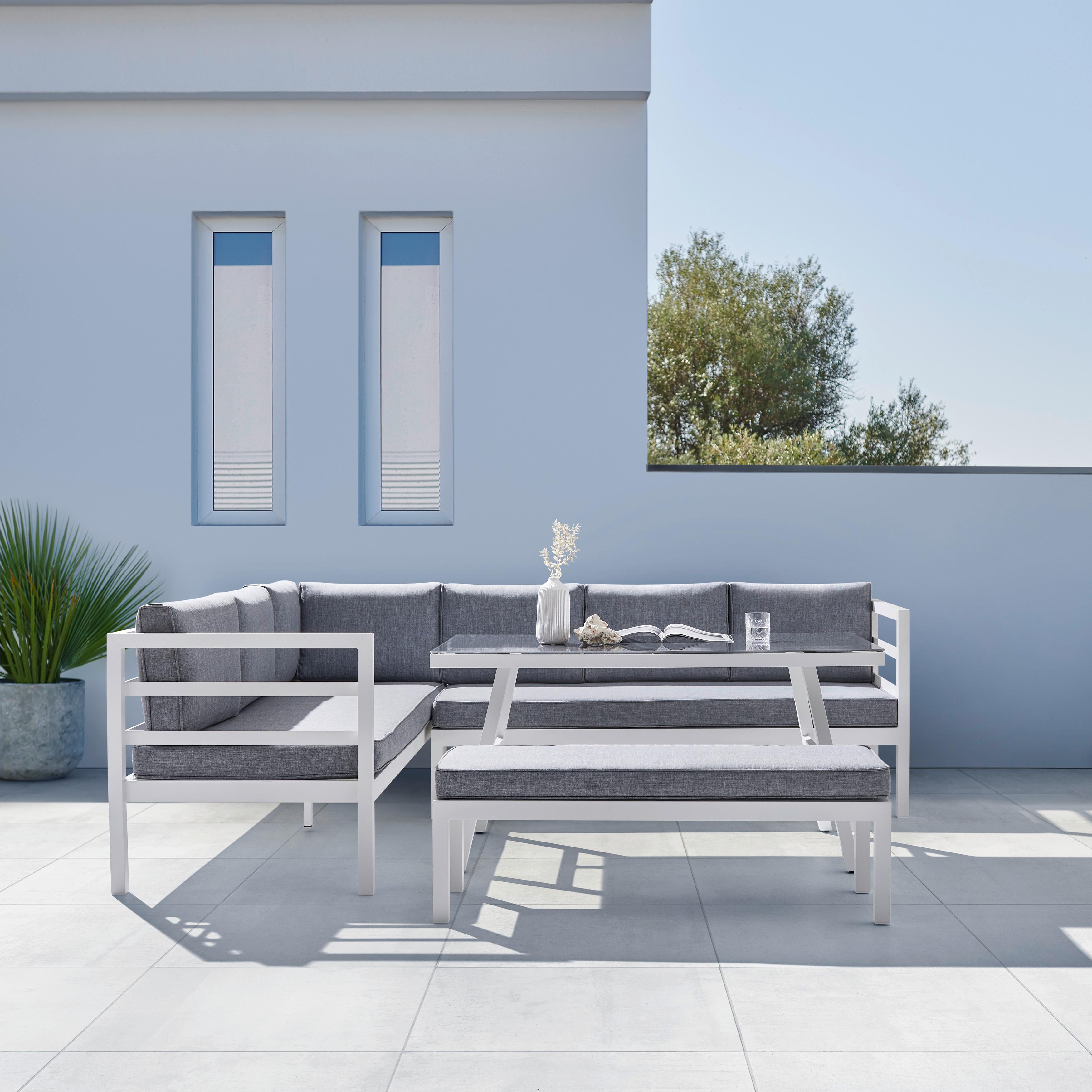 Loungegarnitur"Mariella", 4-teilig, Outdoorstoff - Weiss/Grau, Modern, Glas/Textil - Bessagi Garden