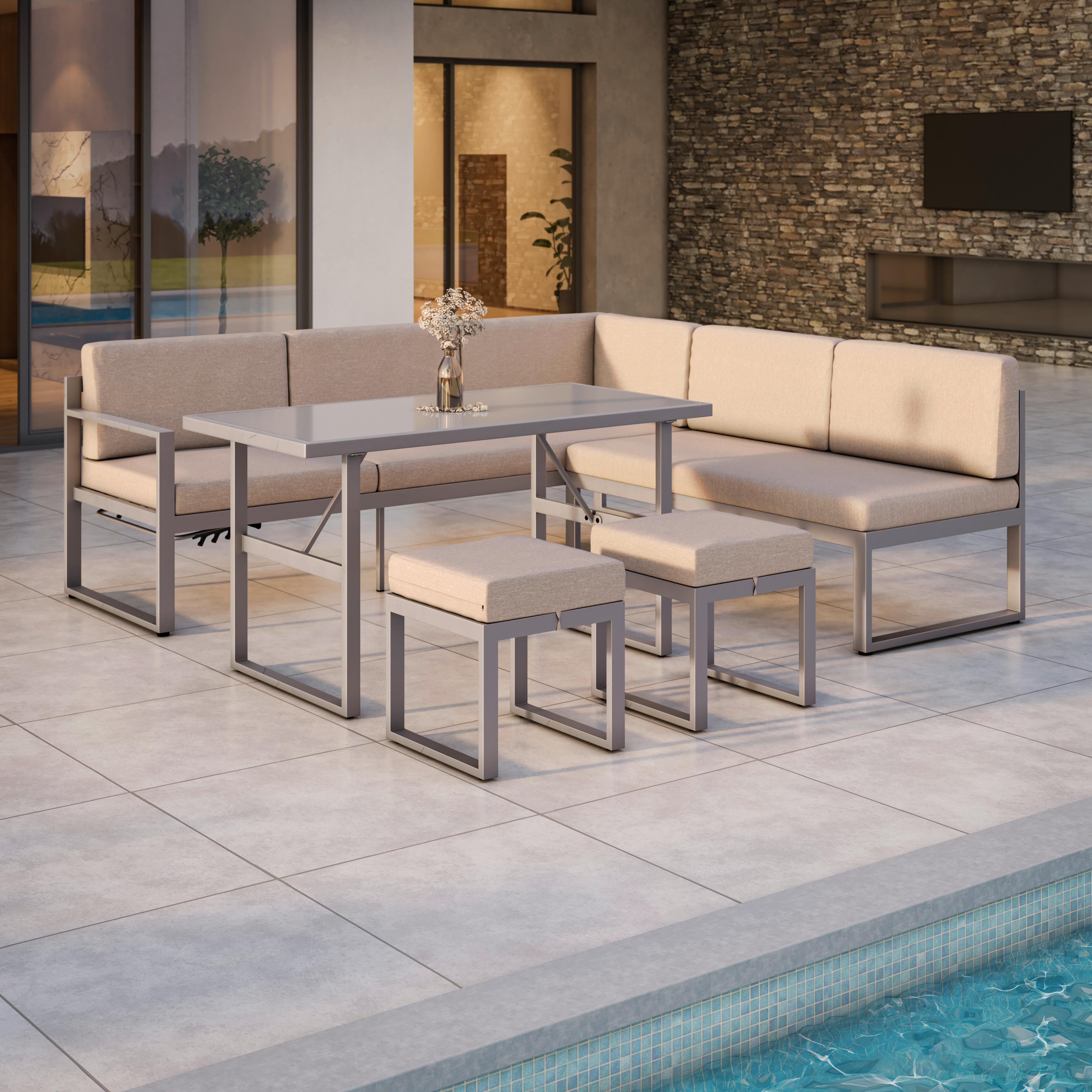 Lounge Garnitura Genf, Siva, 5-Delno - siva/svetlo siva, Moderno, kovina/steklo (213/136cm) - Beldano