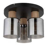 DECKENLEUCHTE 15768-3D - Dunkelbraun/Schwarz, Natur, Glas/Holz (30/21cm) - Globo