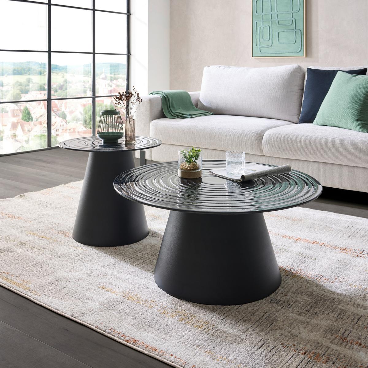 Măsuță de cafea PAUL - negru/gri, Modern, sticlă/metal (80/37/80cm) - Premium Living