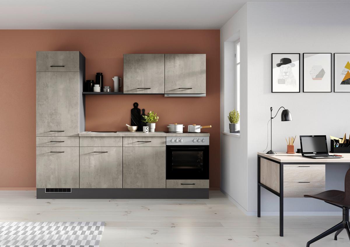 Küchenblock inkl. 5 E-Geräte IP1200 Grau - Graphitfarben/Schwarz, Trend, Holzwerkstoff/Metall (240cm) - Impuls