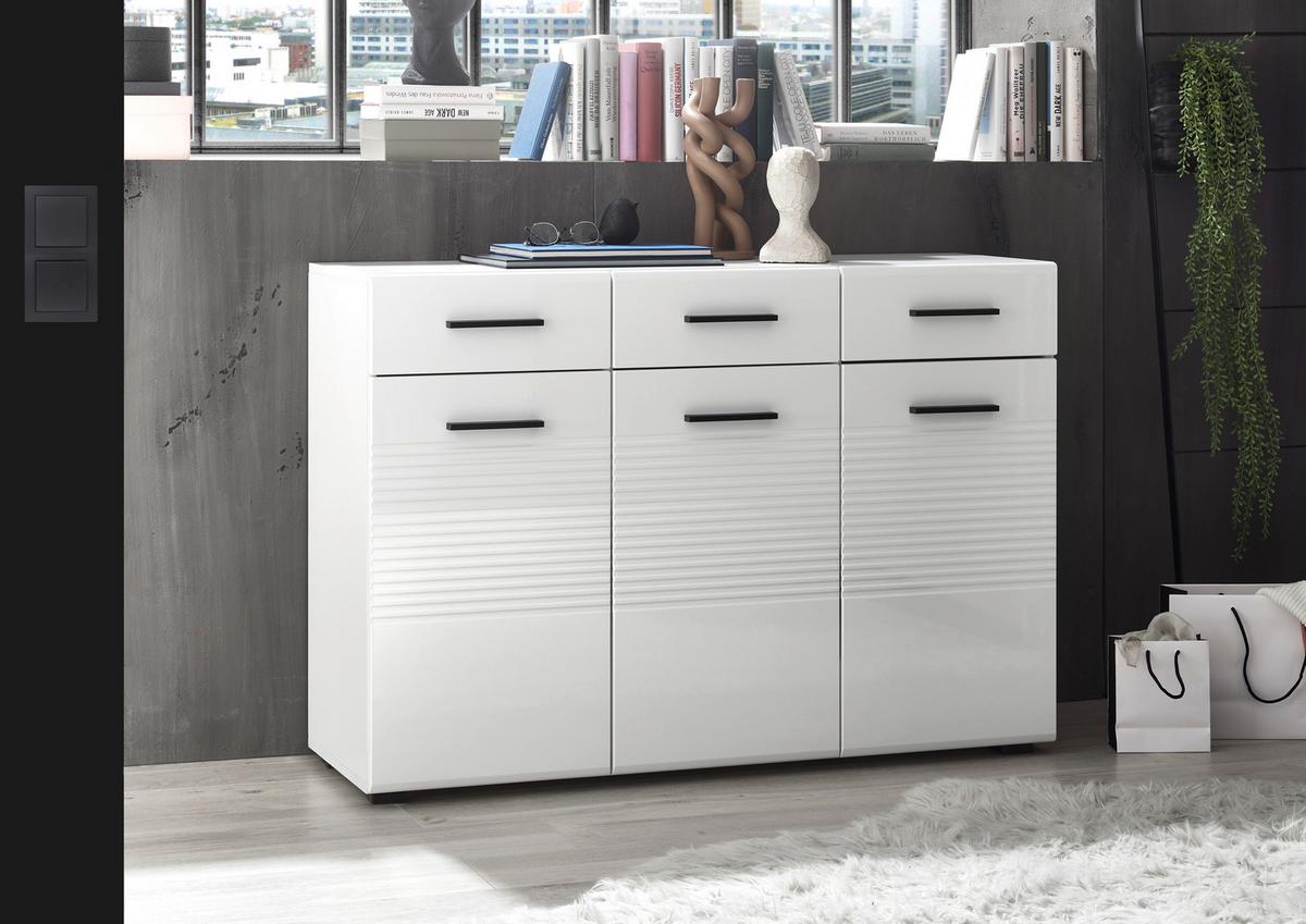 KOMODA BC 1065 - biały wysoki połysk/czarny, Design, materiał drewnopochodny/tworzywo sztuczne (120/83/40cm) - Carryhome