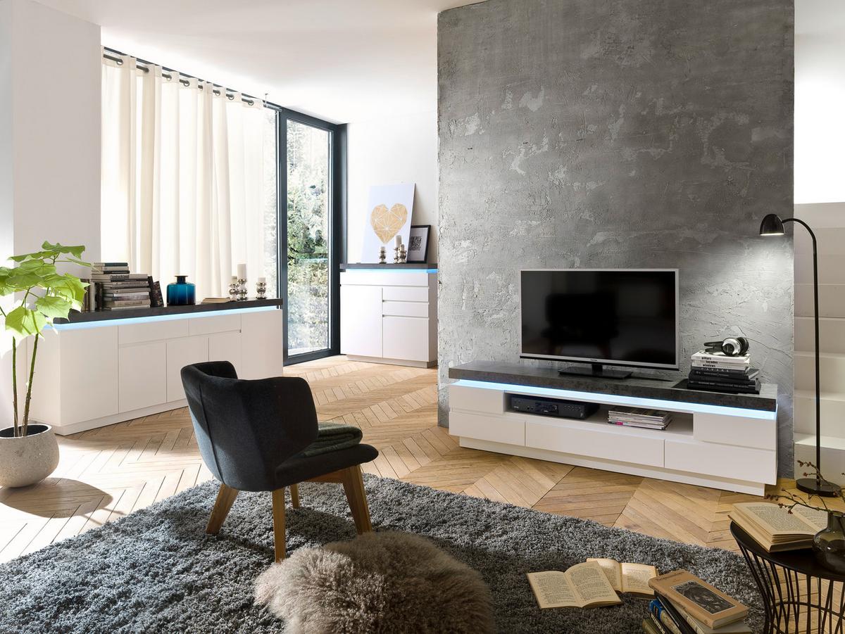 KOMODA NISKA ATLANTA - biały/ciemnoszary, Design, materiał drewnopochodny (175/48/40cm)