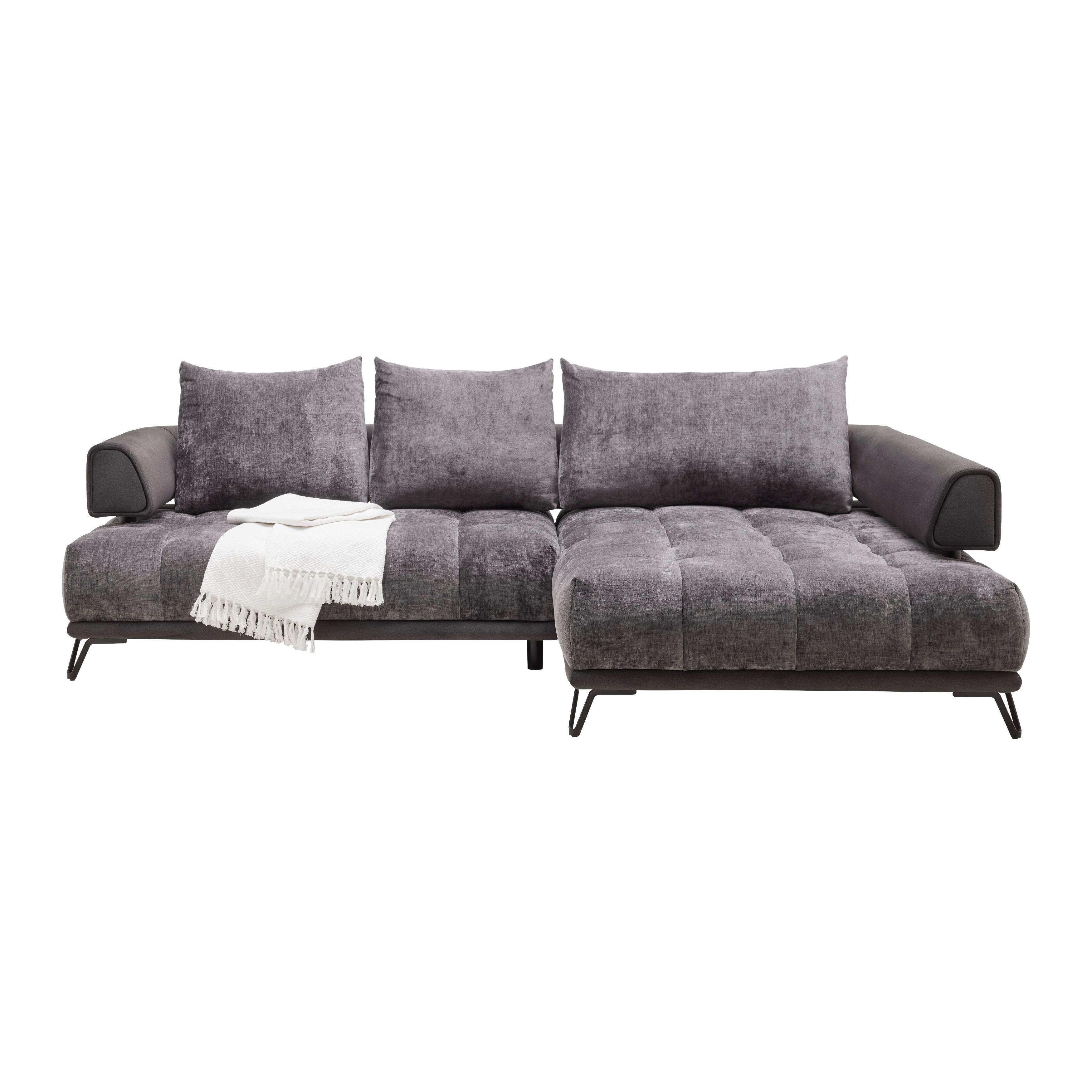 Ecksofa Morgan Graphitfarben - Graphitfarben/Schwarz, MODERN, Textil/Metall (262/67-87/184cm) - Mömax