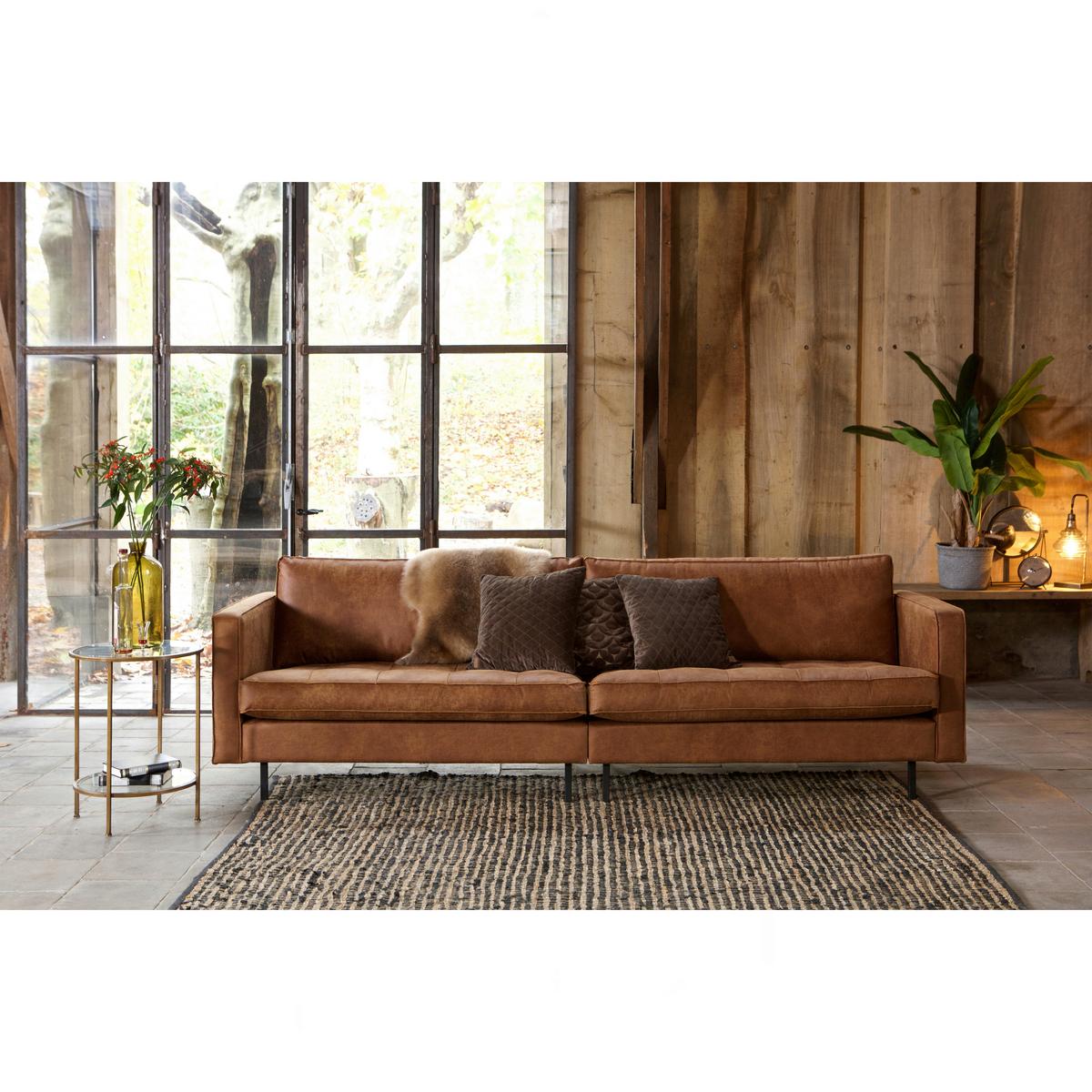 3-Sitzer Sofa Rodeo Classic Cognac B: 275cm - Cognac/Schwarz, Design, Leder/Metall (275/83/88cm) - Livetastic