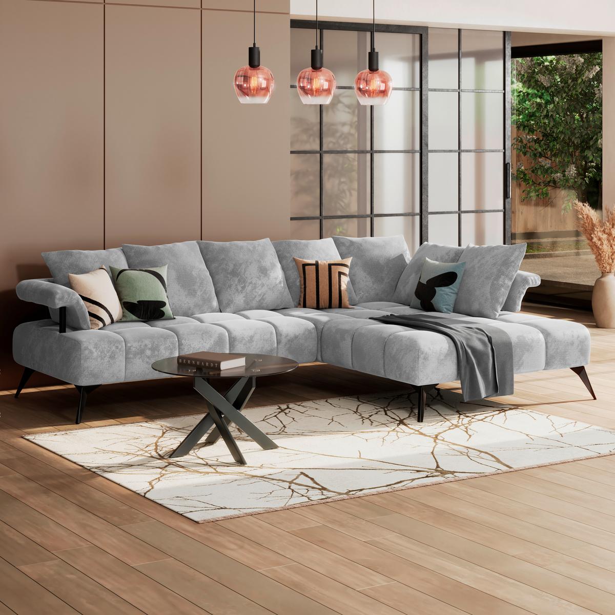 Kutna Garnitura Vanessa New - svijetlo siva/crna, Moderno, tekstil/metal (297/200cm) - Modern Living