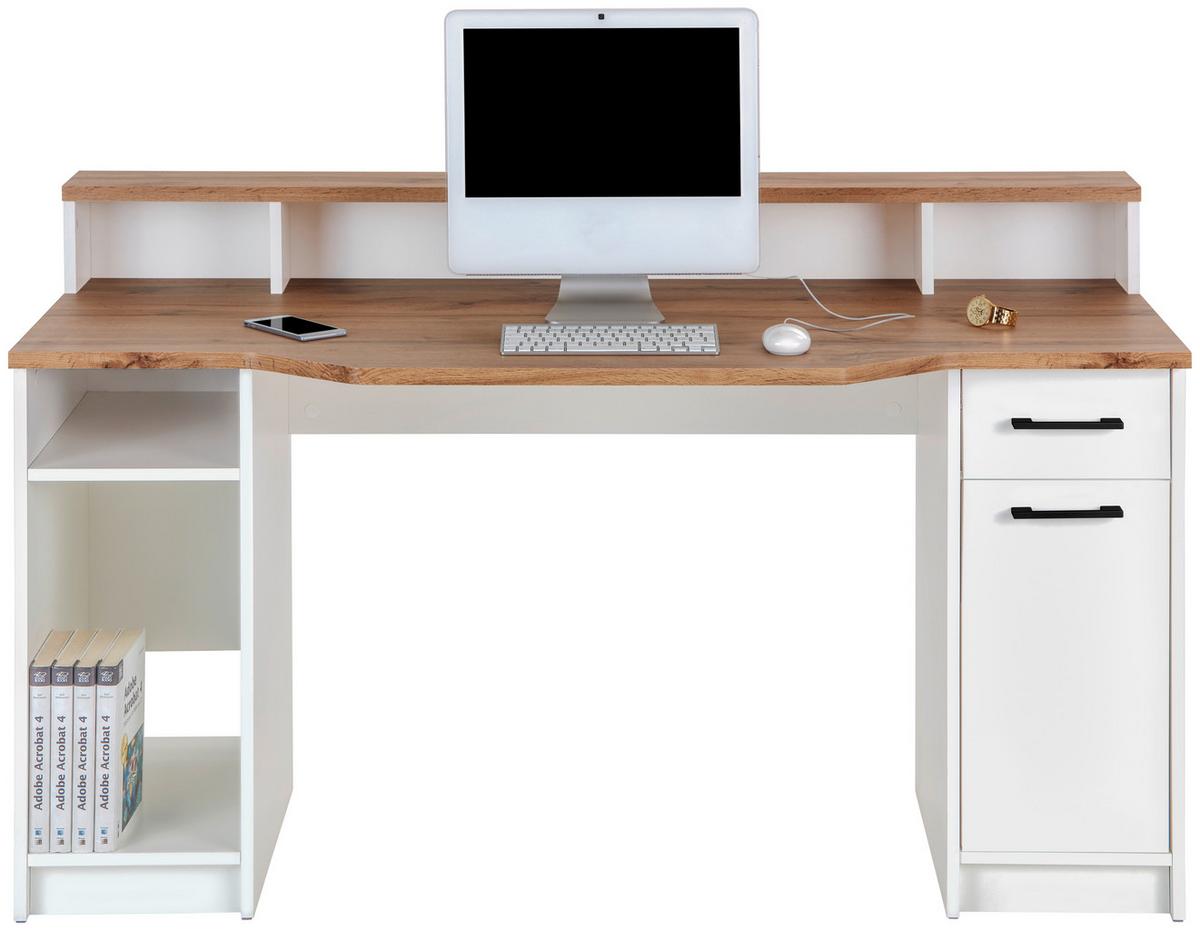 Radni Stol Tobi Mx 166 - bijela/boje hrasta, Moderno, drvni materijal/plastika (150/91/68cm) - Modern Living