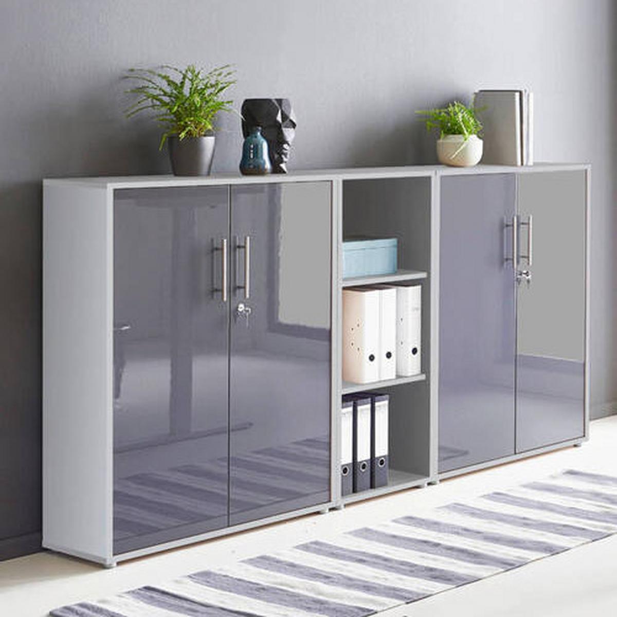 Aktenschrank Office Edition Sw Anthrazit Hochglanz/Grau - Anthrazit Hochglanz/Grau, MODERN, Holzwerkstoff (213/114/33cm) - MID.YOU