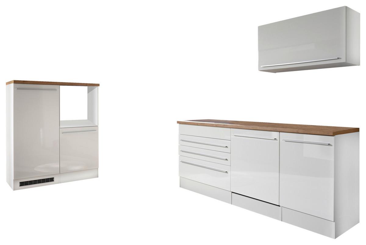 Küchenblock Gabriel ohne Geräte ca. 320 cm Weiß - Wildeiche/Weiß Hochglanz, Basics, Holzwerkstoff/Metall (320cm) - Respekta