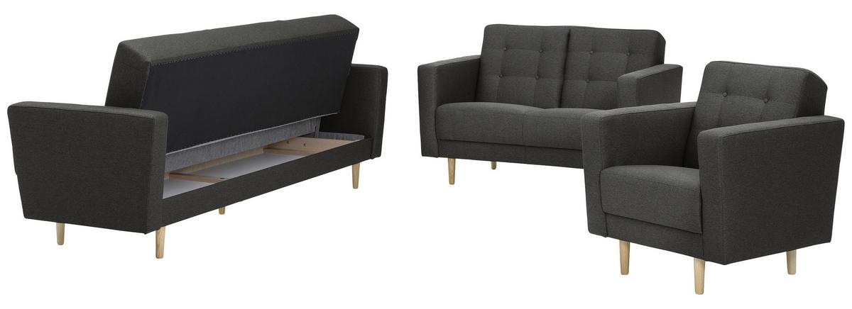 3-Sitzer-Sofa Jasmin Anthrazit Flachgewebe mit Schlaffunktion - Anthrazit/Eschefarben, MODERN, Holz/Textil (224/81/83cm) - Max Winzer