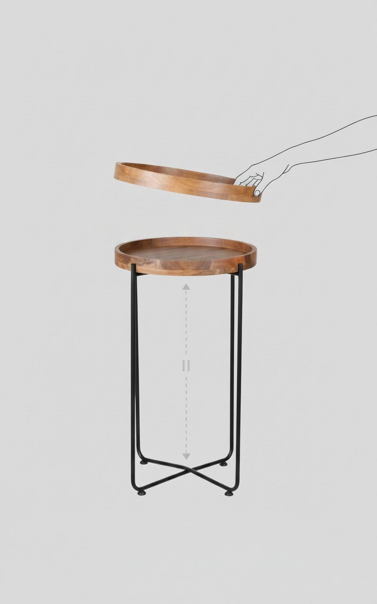 STOLIK BOCZNY TANU - kolor akacjowy/czarny, Trend, metal/drewno (43/43/66cm) - Landscape