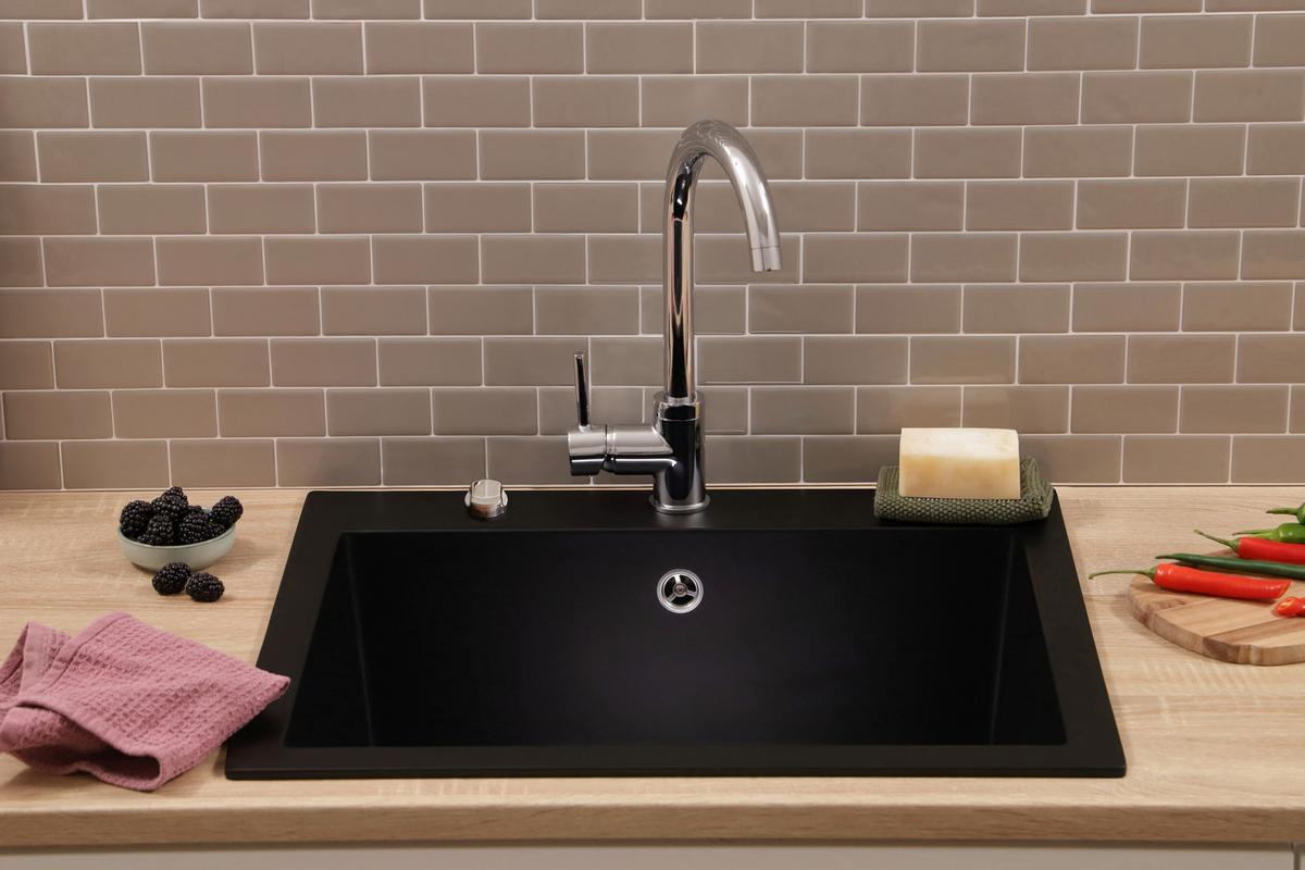 Spüle Oakville Schwarz - Schwarz, Trend, Stein (60/22/53cm) - Respekta