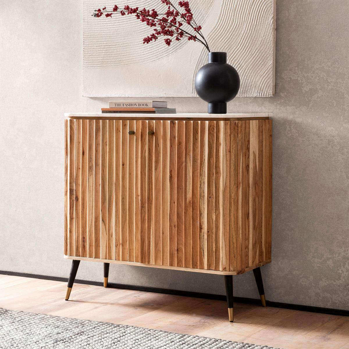 Barska Omara Akazie, Pravi Les, Videz Marmorja - zlate barve/črna, Design, kamen/kovina (95/90/41cm) - MID.YOU