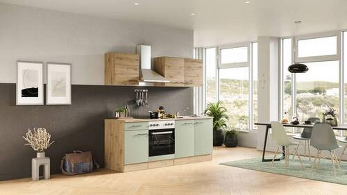 Kuhinjski Blok Cara, Zelena, Hrast - črna/zelena, Moderno, kovina/leseni material (210cm) - FlexWell