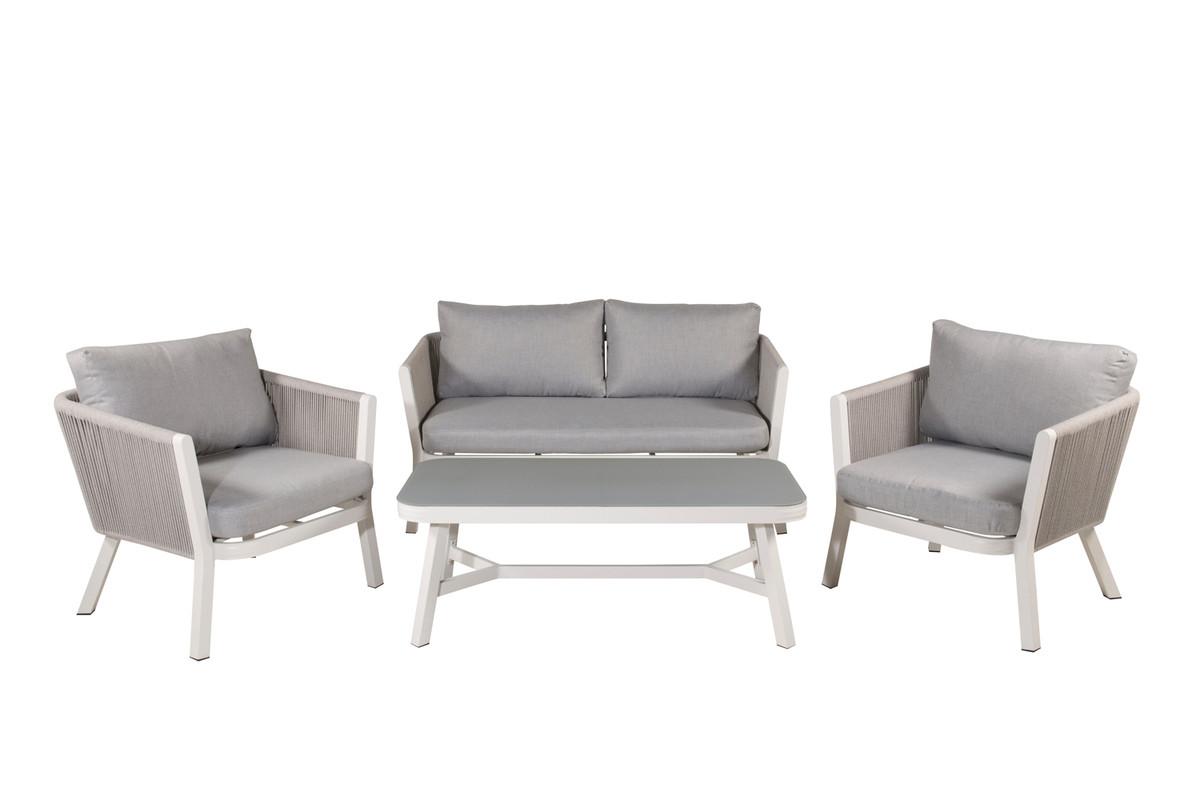 LOUNGEGARNITUR VIRYA - Weiß/Grau, KONVENTIONELL, Textil/Metall - Gardenson