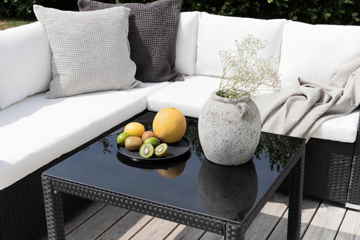 Loungegarnitur Kuba Schwarz/Weiß - Schwarz/Weiß, KONVENTIONELL, Glas/Kunststoff (59/180/64cm) - Gardenson