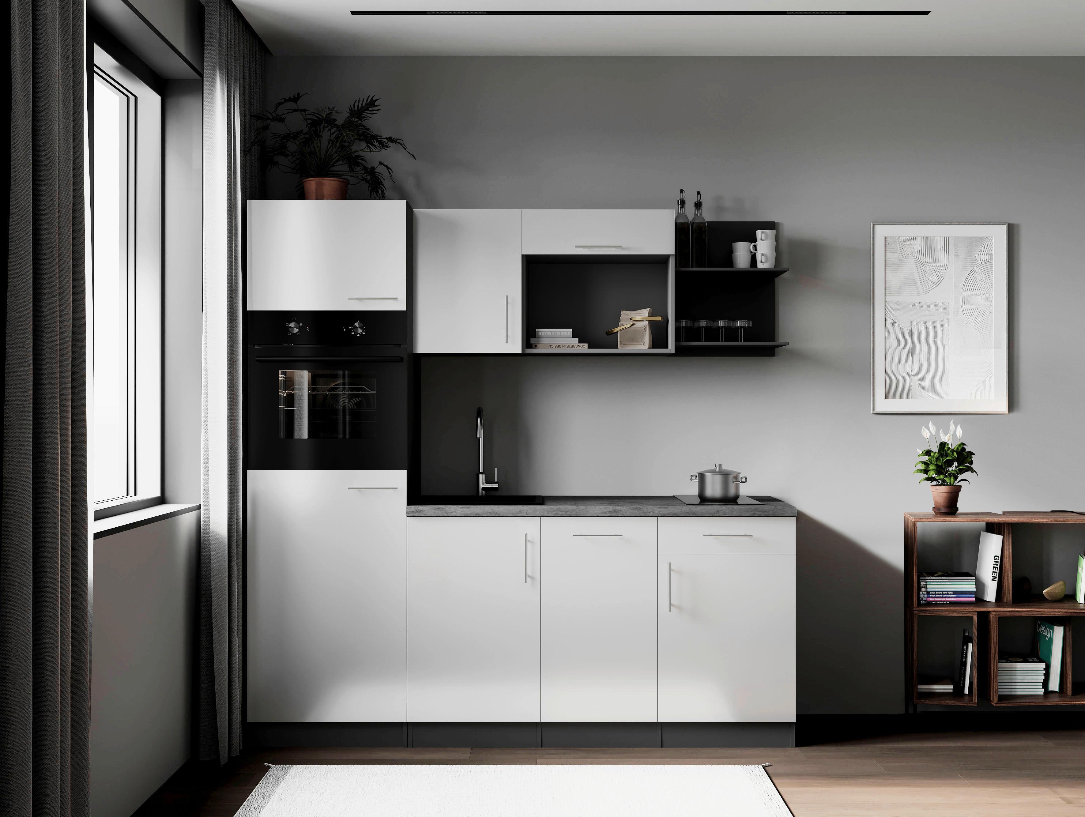 Küchenblock Oliver m. Geräten Weiß - Weiß/Grau, Trend, Holzwerkstoff/Metall (205cm) - Respekta
