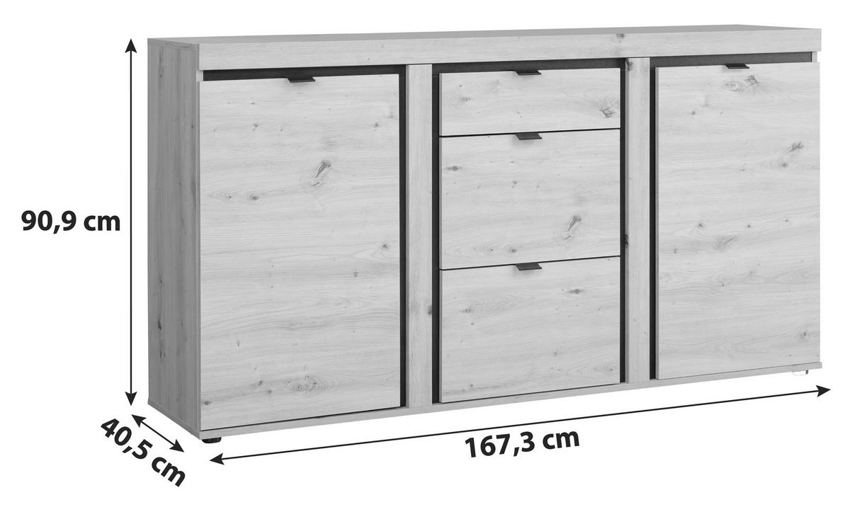 Comodă cu uși NYON - culoare lemn stejar/negru, Modern, material pe bază de lemn (167,3/90,9/40,5cm) - Modern Living
