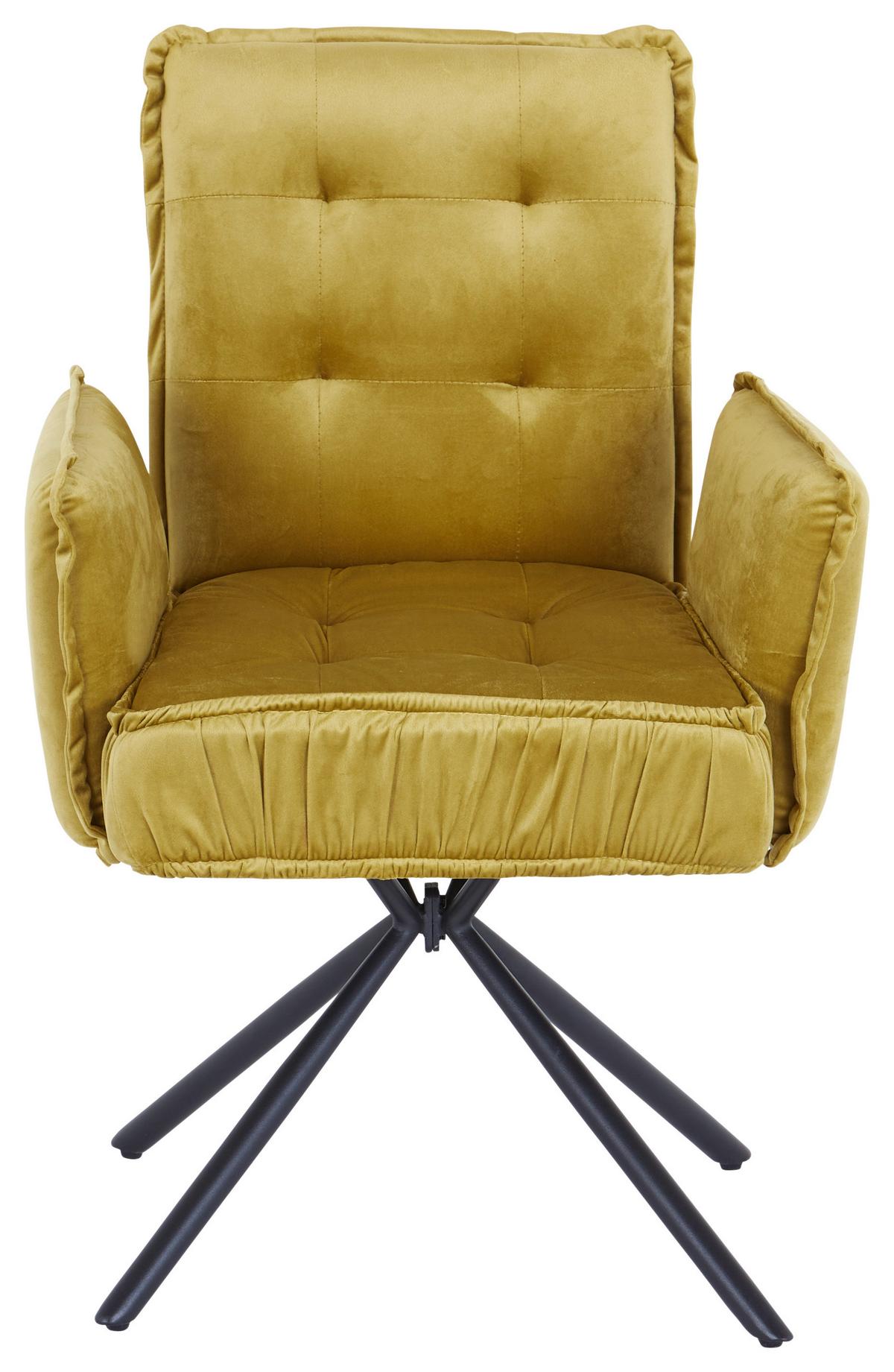 KRZESŁO Z PODŁOKIETNIKAMI MARYLA - czarny/żółty, Modern, metal/tkanina (63,5/88/66cm) - MID.YOU