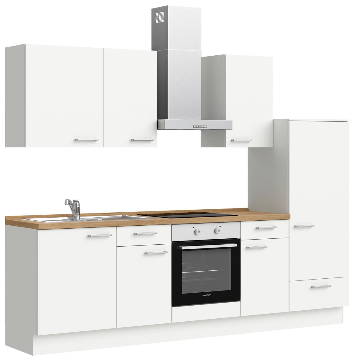 Küchenblock Touch Low m. Geräten Weiß - Edelstahlfarben/Eichefarben, MODERN, Holzwerkstoff/Metall (270cm) - Nobilia