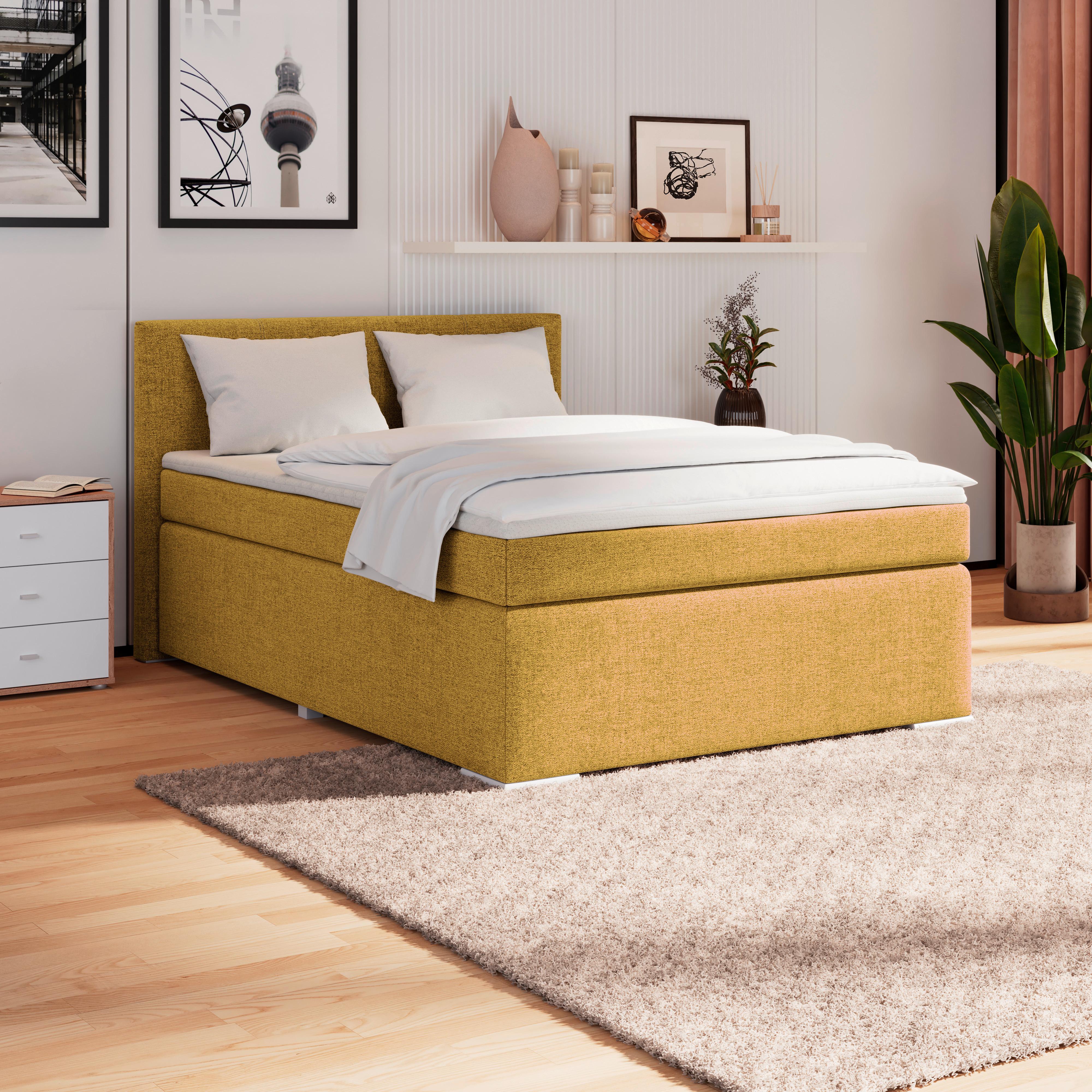 Boxspring Krevet Mira 1 - zlatne boje/boje aluminija, Basics, tekstil/plastika (140/200cm)