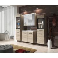 Badmöbel-Set 5-tlg. Madrit mit LED ca. 120 cm San Remo Eiche - Eiche San Remo/Weiß, Basics, Glas/Holzwerkstoff (120cm) - P & B