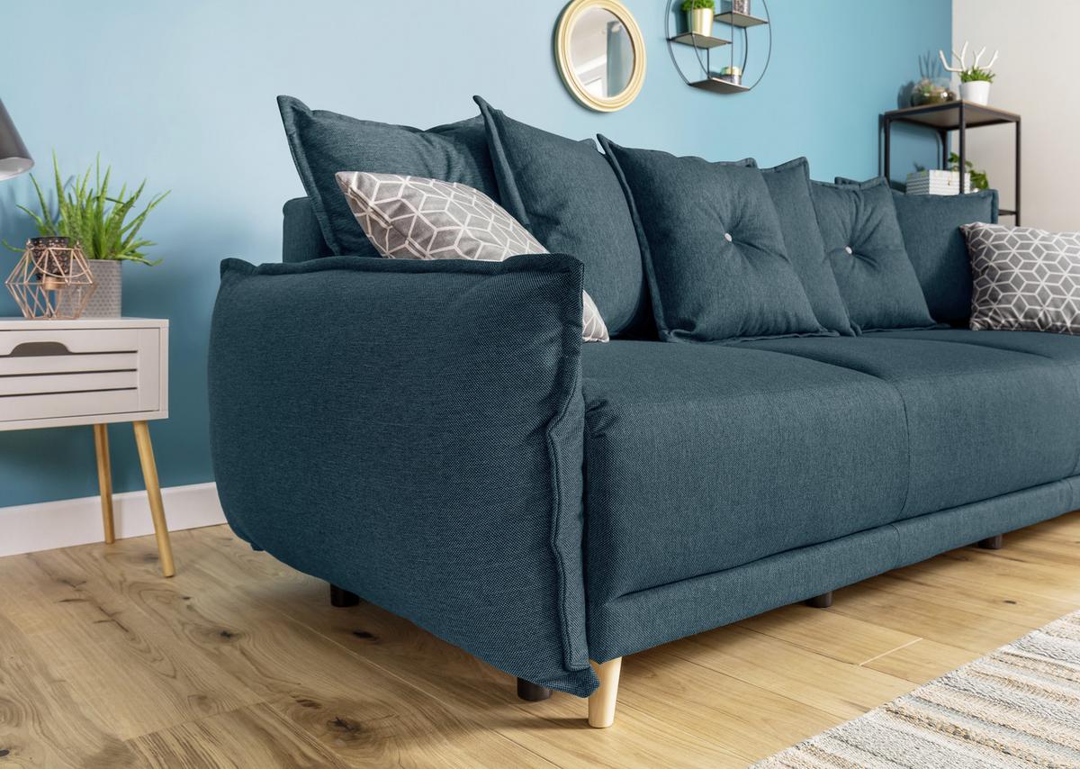 SOFA Z FUNKCJĄ SPANIA LAZY LUKKA PETROL - beżowy/petrol, Basics, tkanina/drewno (230/80/100cm) - MID.YOU