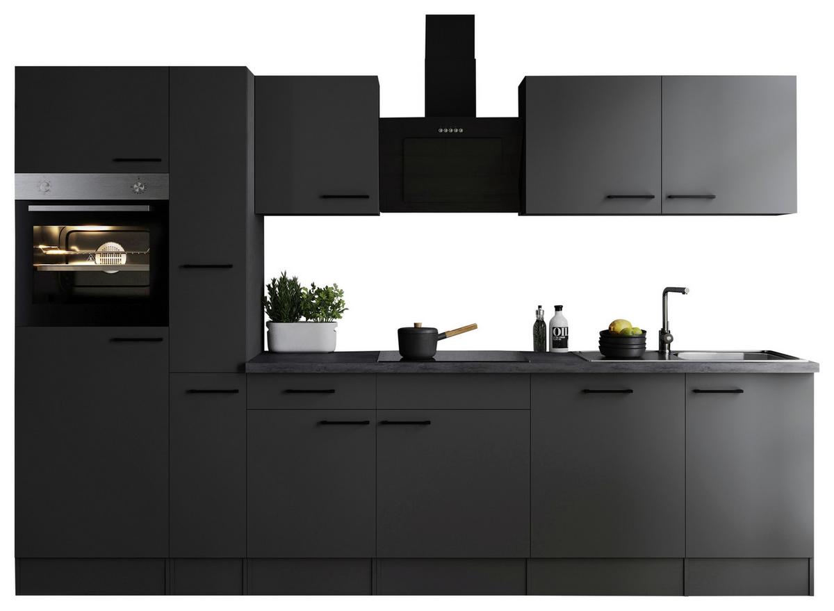 Küchenblock Oliver m. Geräten Dunkelgrau - Dunkelgrau/Schwarz, Design, Holzwerkstoff/Metall (310cm) - Respekta