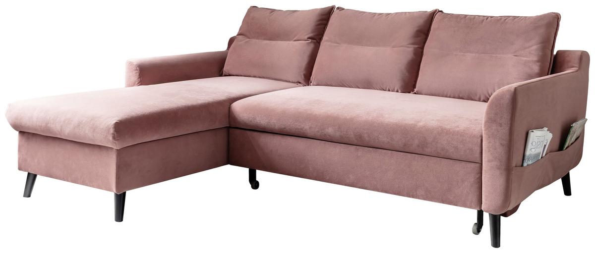 Eckschlafsofa in Altrosa ´STYLISH STAN´ - Altrosa/Schwarz, Basics, Holz/Textil (150/230cm) - MID.YOU