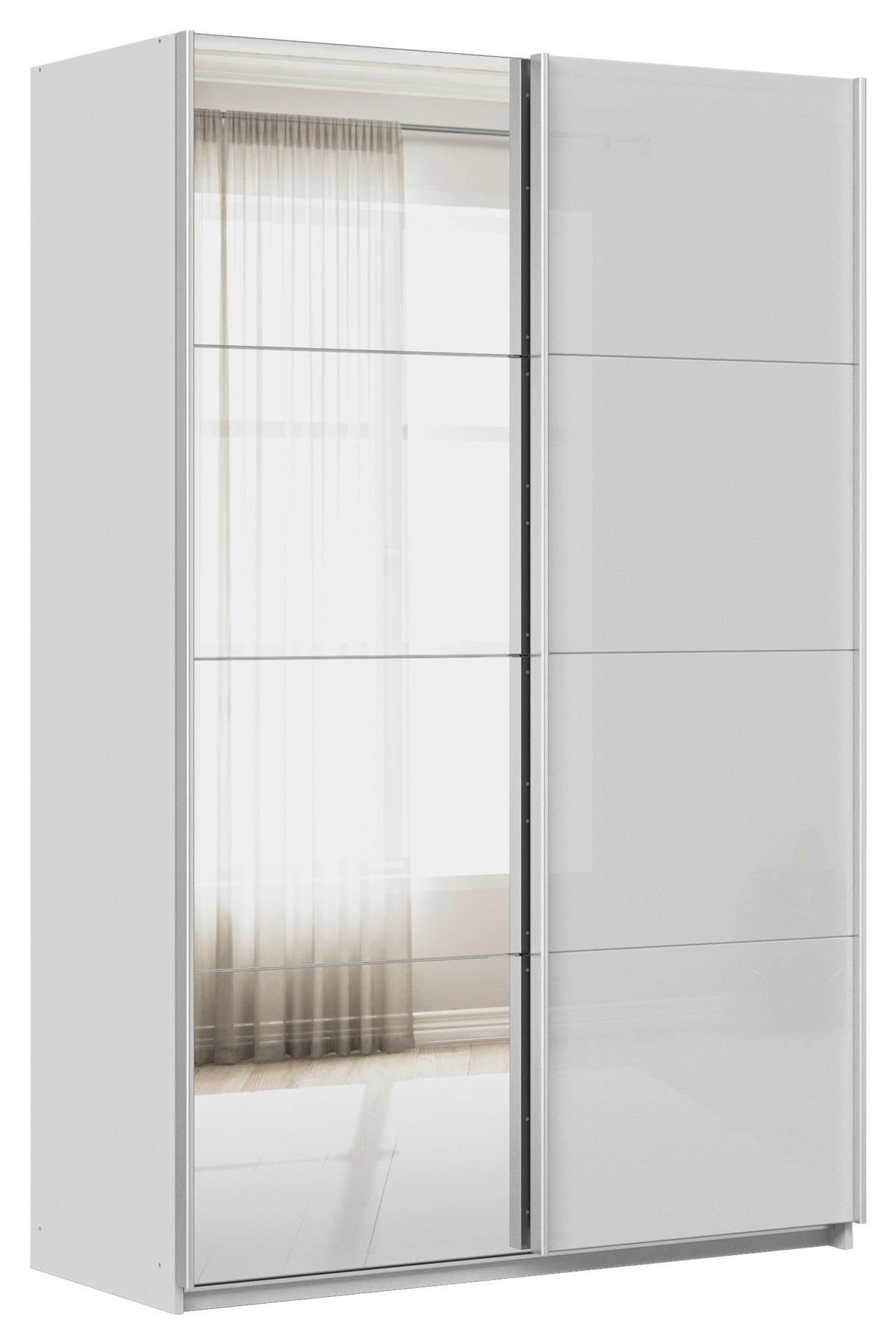 Ormar S Kliznim Vratima Feldkirch - siva visoki sjaj/srebrne boje, Moderno, staklo/drvni materijal (136/210/62cm) - Modern Living