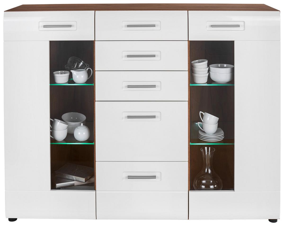 Visoka Komoda Avensis, Bela, Barva Hrasta - barve kroma/črna, Moderno, umetna masa/steklo (150/114,6/43,1cm) - Mömax