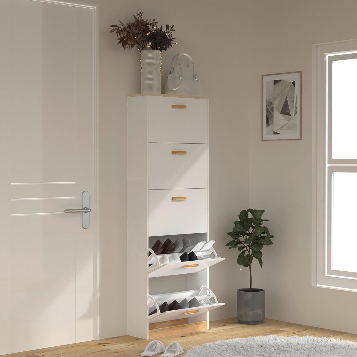 Schuhschrank HALOM XL Weiß ca. 59x170x22 cm - Honigeiche/Weiß, LIFESTYLE, Holzwerkstoff (59/170/22cm) - MID.YOU